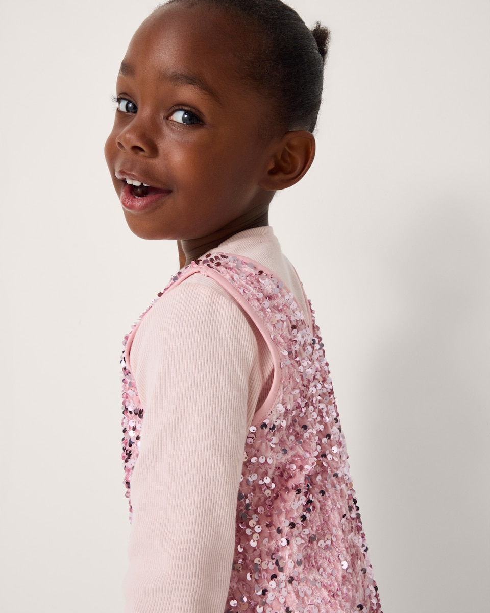 image 1 of F&F Girls Sequin Dress and Top Set in Pink