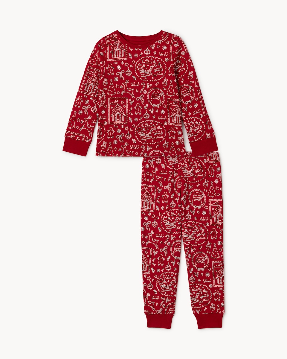 image 1 of Christmas Girls Pure Cotton Printed Pyjama Set in Red