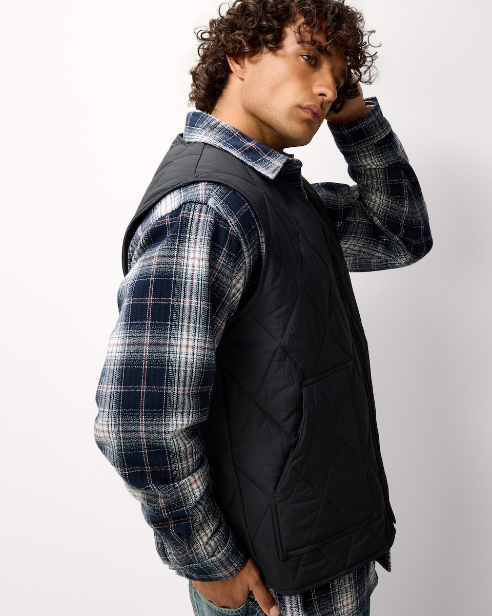 image 1 of RDA Quilted Zip Up Gilet in Black