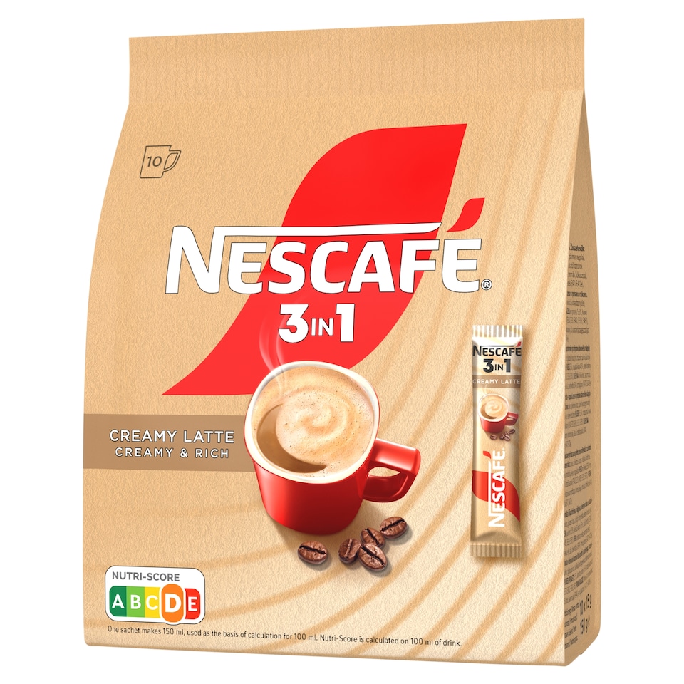 NESCAFÉ 3in1 Creamy Latte azonnal oldódó kávés italpor tejporral és cukorral 10 x 15 g (150 g)  1. kép