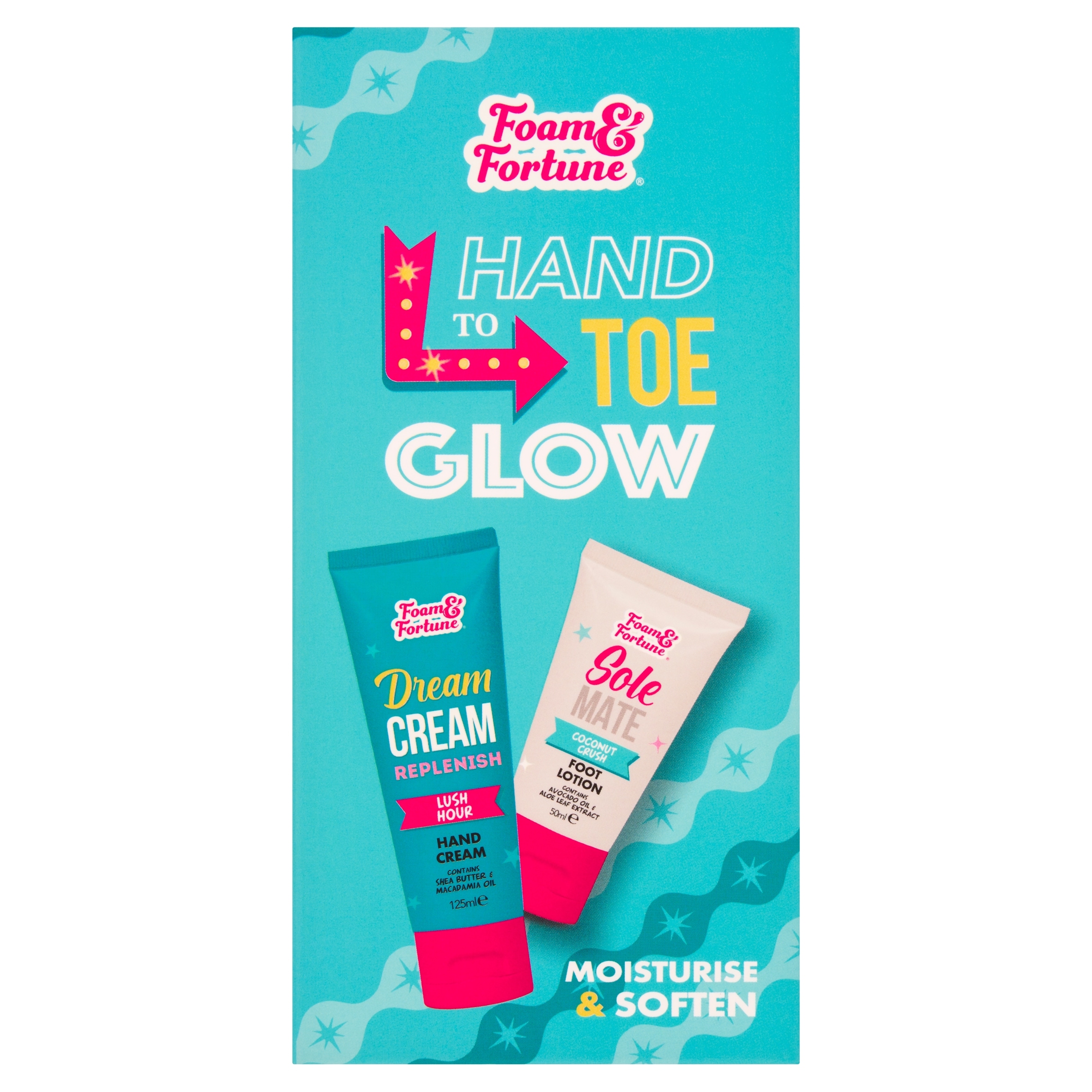 Foam & Fortune hand to toe glow lush hour and coconut crush hand cream & foot cream duo