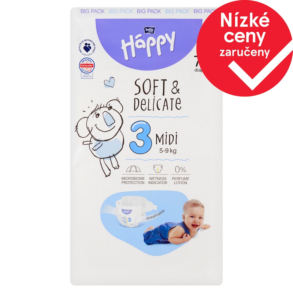 Bella Baby Happy Soft & Delicate jednorázové plenky 3 midi 5-9 kg 70 ks