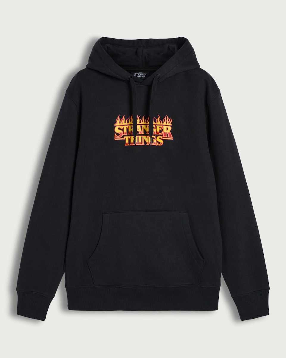Stranger Things Flame Print Hoodie in Black