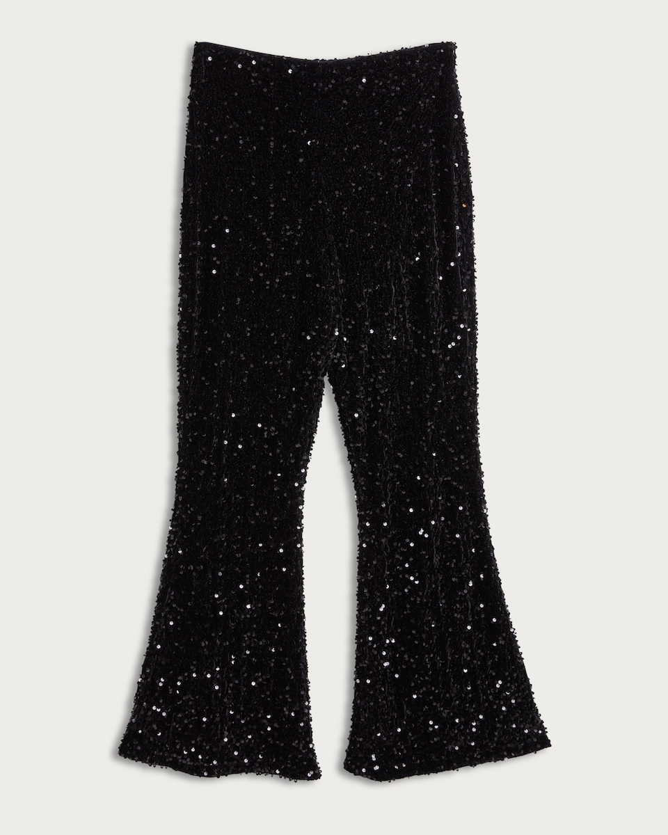 image 1 of F&F Velour Sequin Flared Trousers in Black