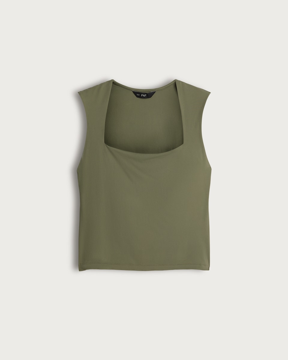 F&F Polyamide Square Neck Sleeveless Top in Khaki