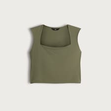 F&F Polyamide Square Neck Sleeveless Top in Khaki