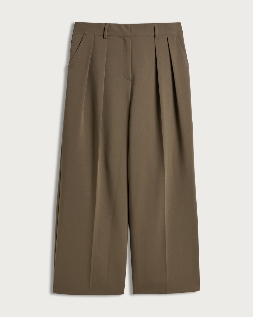 The F&F Edit Wide Leg Pleated Trousers in Khaki