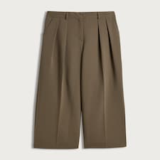 The F&F Edit Wide Leg Pleated Trousers in Khaki