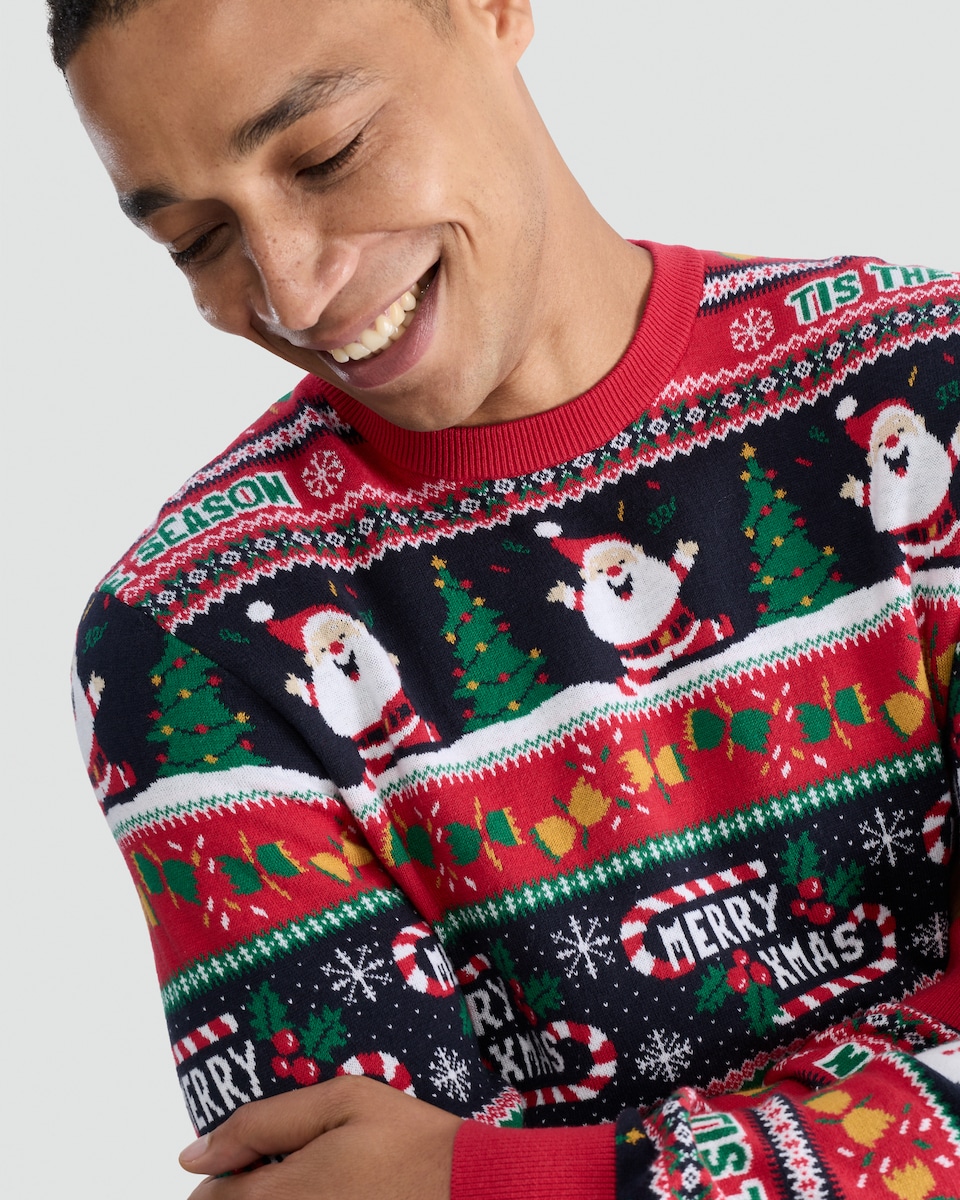 image 1 of F&F Pure Cotton Tis the Season Christmas Print Jumper in Red