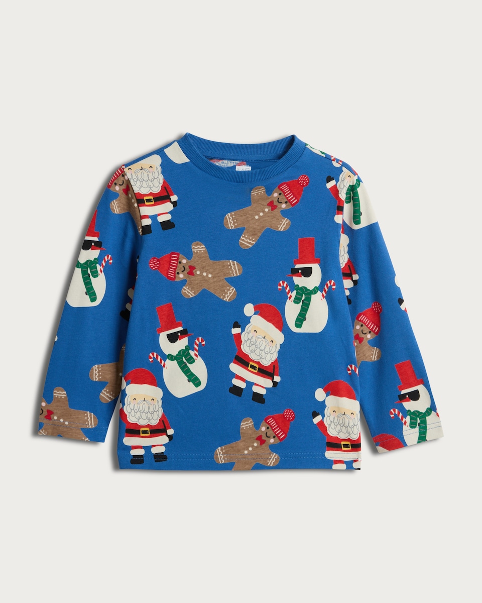 F&F Boys Pure Cotton Christmas Printed T-Shirt in Blue