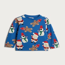 F&F Boys Pure Cotton Christmas Printed T-Shirt in Blue