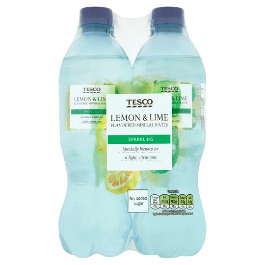 Tesco Lemon & Lime No Added Sugar Sparkling Water 4X500ml Tesco Groceries