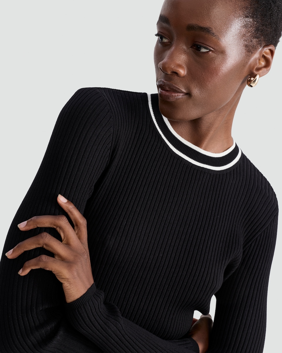image 1 of F&F Ribbed Knit Crew Neck Jumper in Black