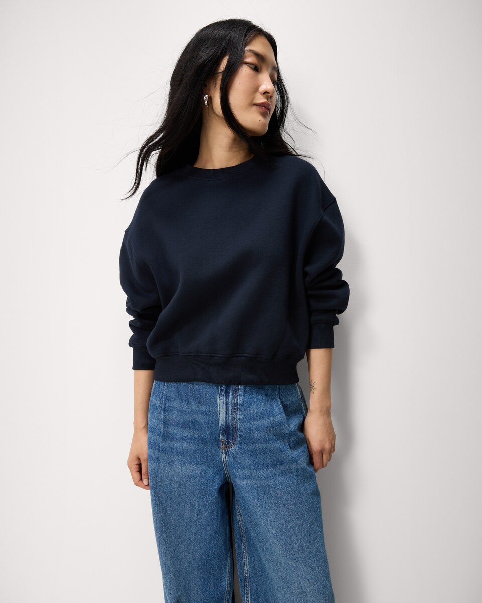 image 1 of F&F Cotton Rich Crew Neck Sweatshirt in Navy