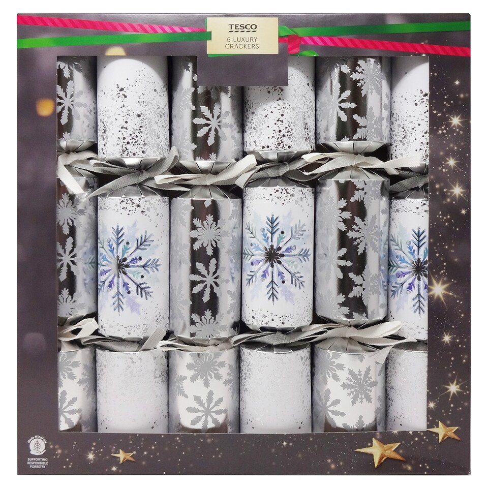 image 1 of Tesco Snowflake Luxury Christmas Crackers 6 pack
