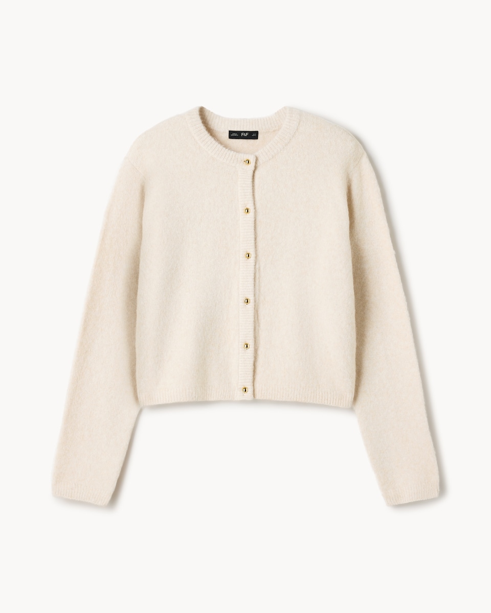 image 1 of F&F Crew Neck Cardigan in Neutral