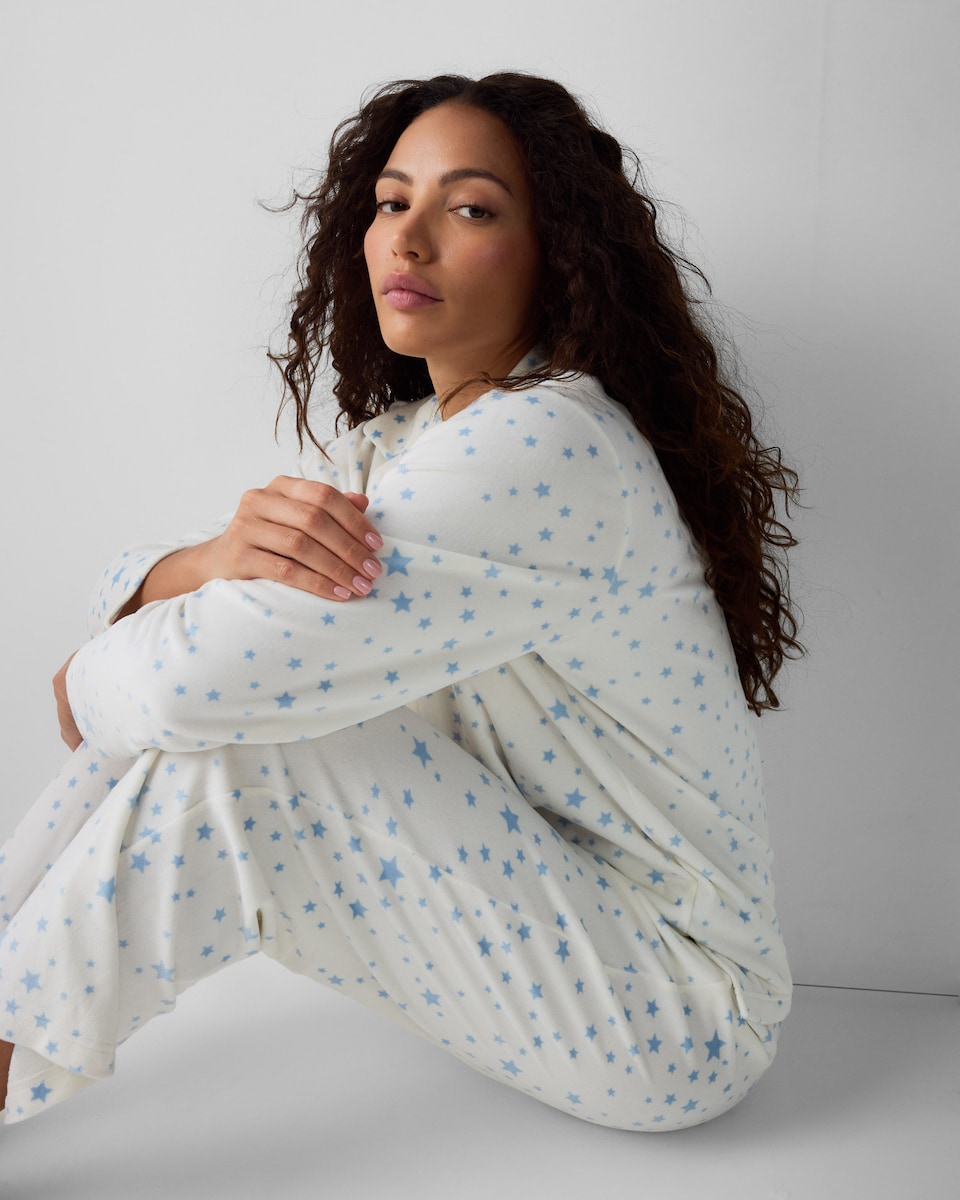 image 1 of F&F Fleece Star Pyjama Set in Cream