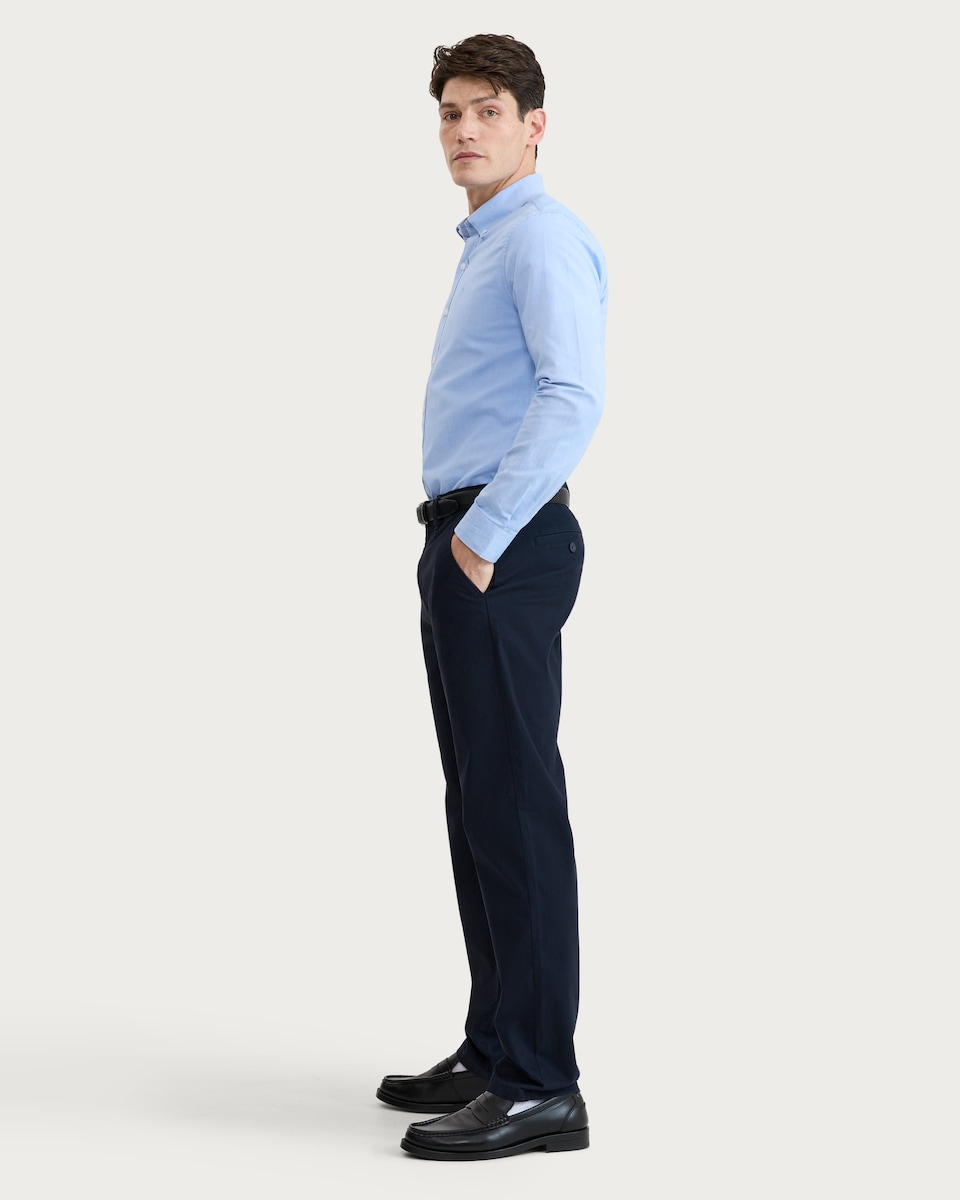 image 1 of F&F Cotton Rich Fixed Waist Straight Leg Chino Trousers in Navy