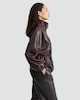 image 3 of F&F Faux Leather High Neck Jacket in Brown