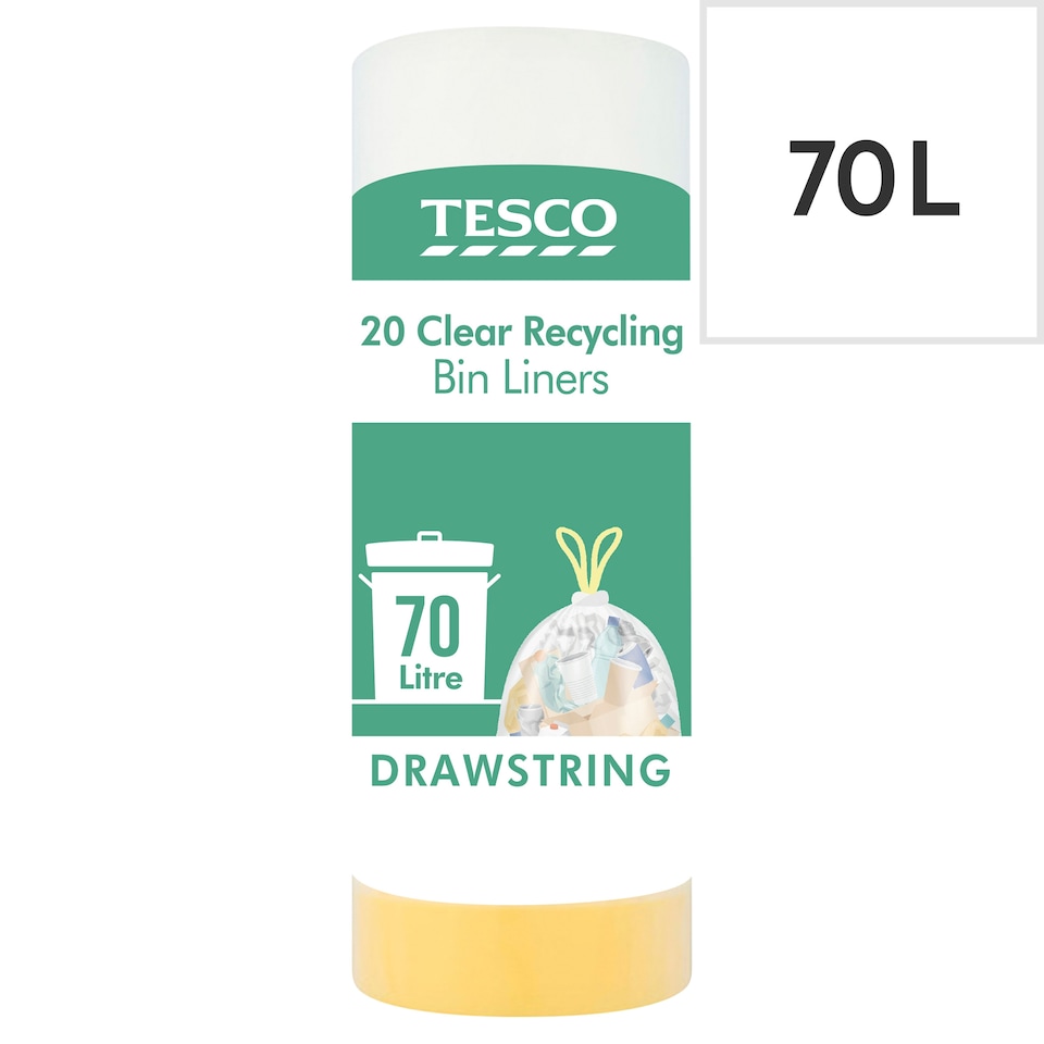 image 1 of Tesco Clear Recycling Bin Liners Drawstring 70 Litre 20 Pack