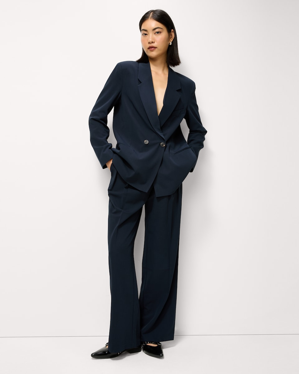image 1 of F&F Pleated Wide Leg Co-ord Trousers in Navy