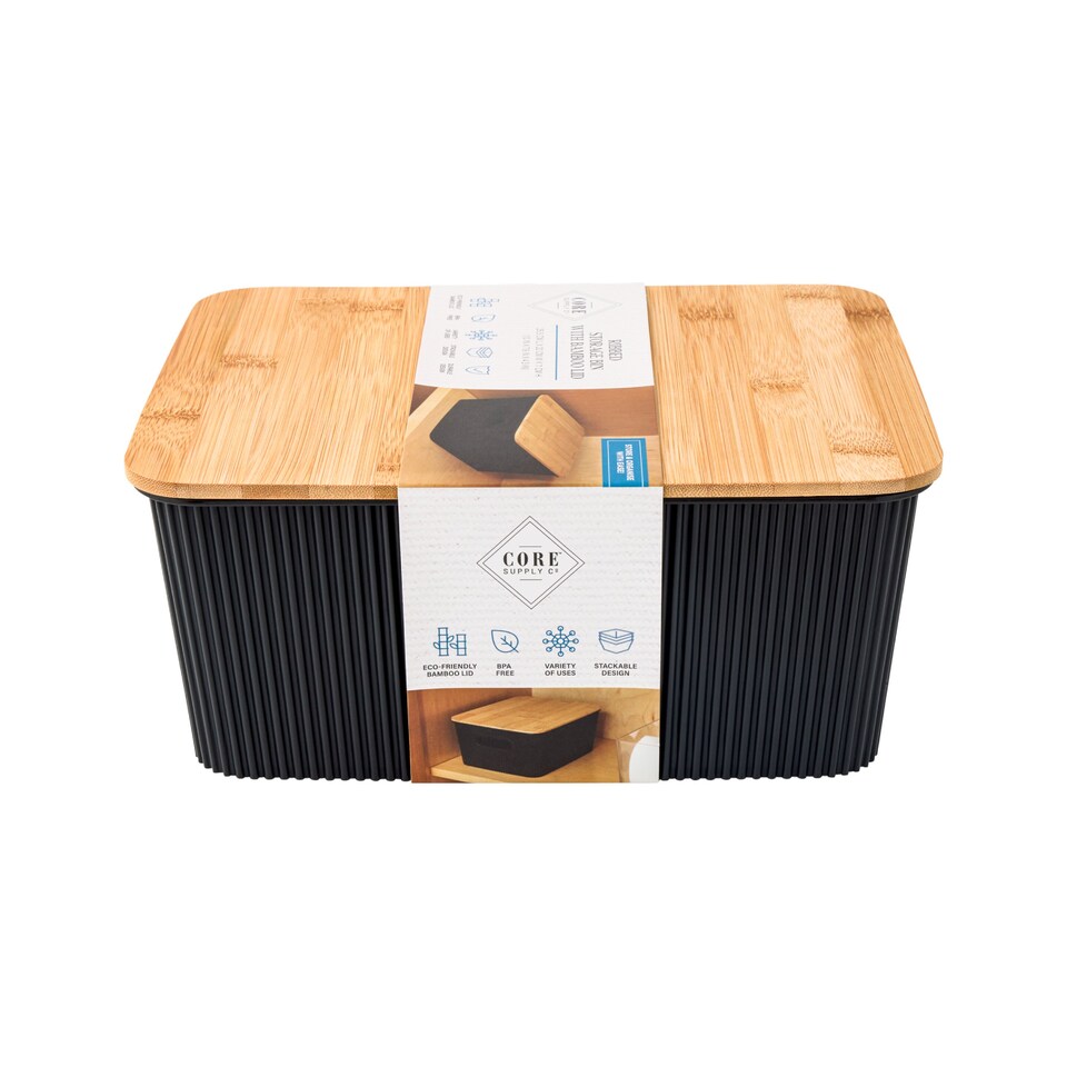 image 1 of Core Supply Black Ribbed Storage Bin S