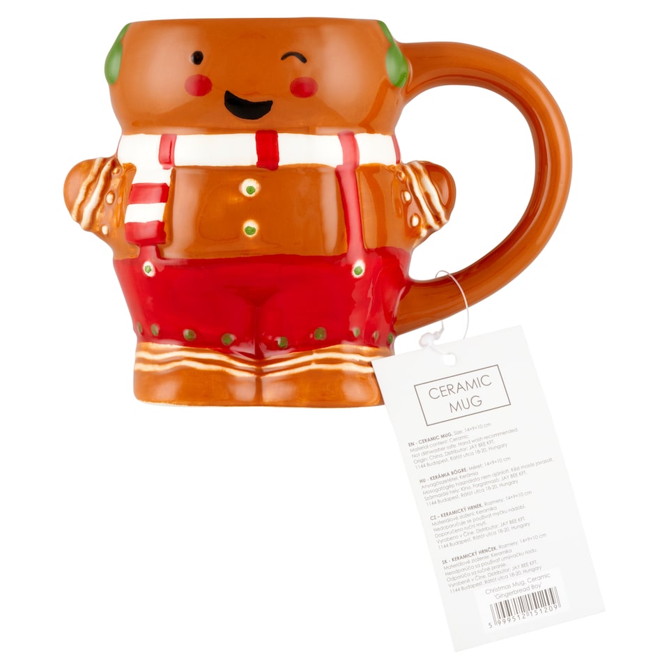 Gingerbread Boy Ceramic Christmas Mug 14 x 9 x 10 cm