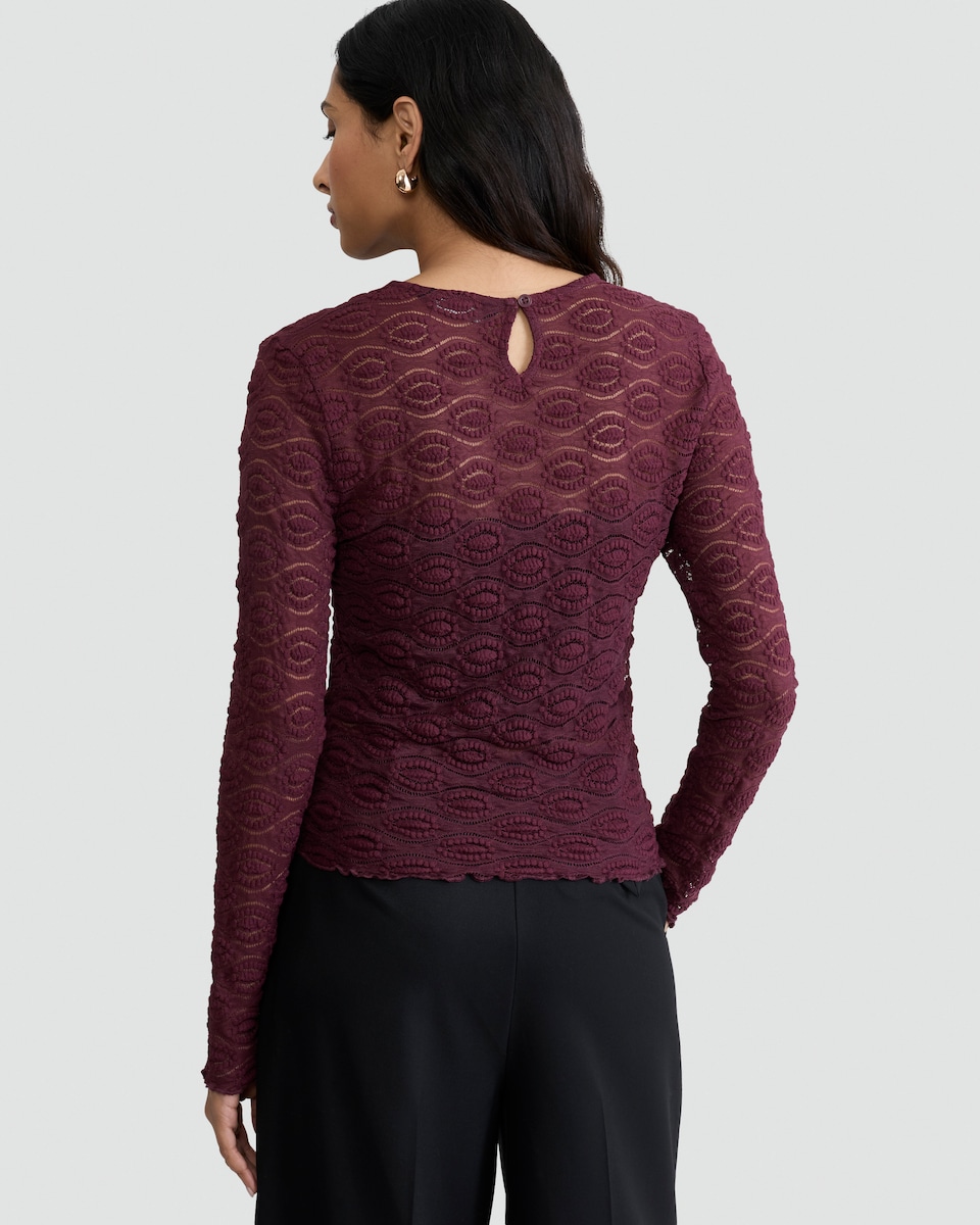image 1 of F&F Lace Textured Long Sleeved Top in Purple