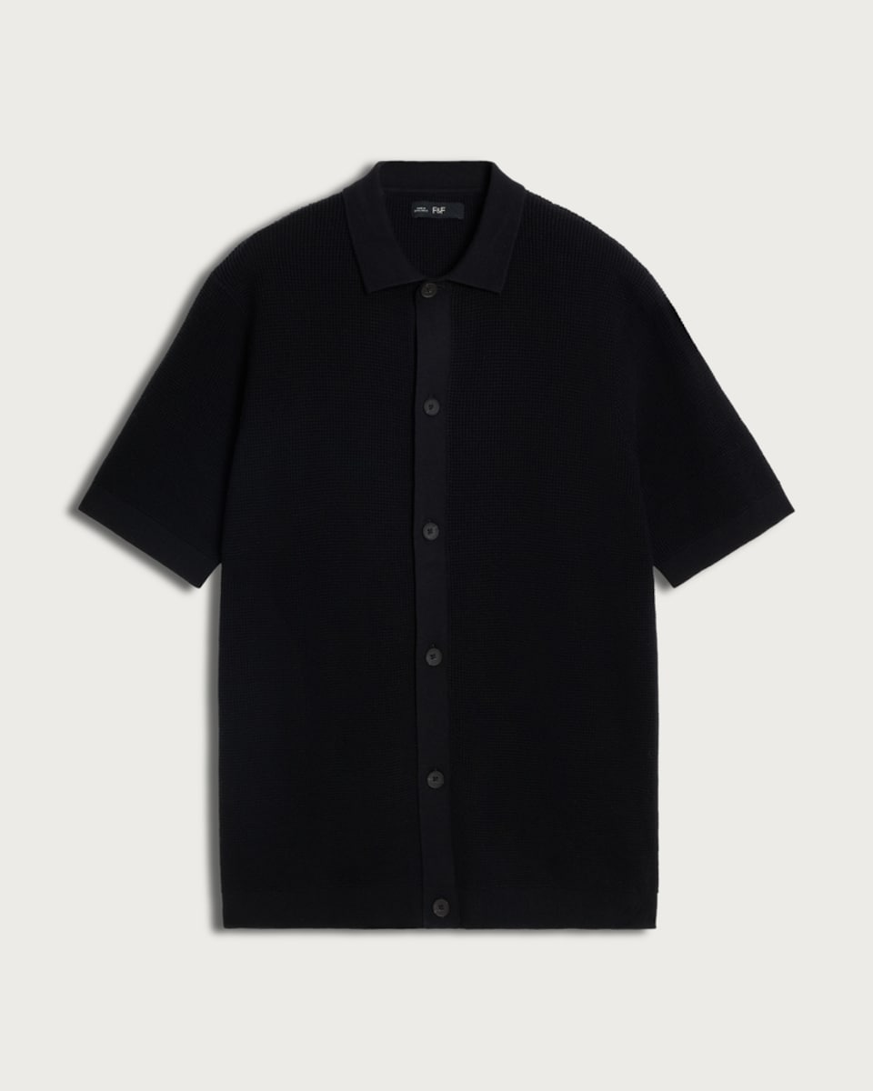 F&F Pure Cotton Textured Knitted Polo Shirt in Black