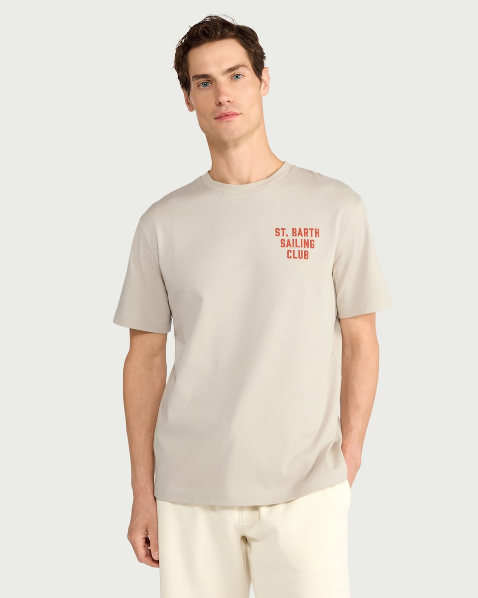 image 1 of F&F Pure Cotton St. Barth Sailing Club Slogan T-Shirt in Grey