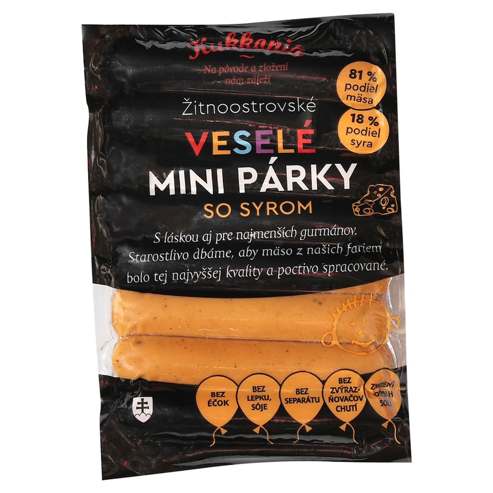 Kukkonia Žitnoostrovské veselé mini párky so syrom 0,230 kg
