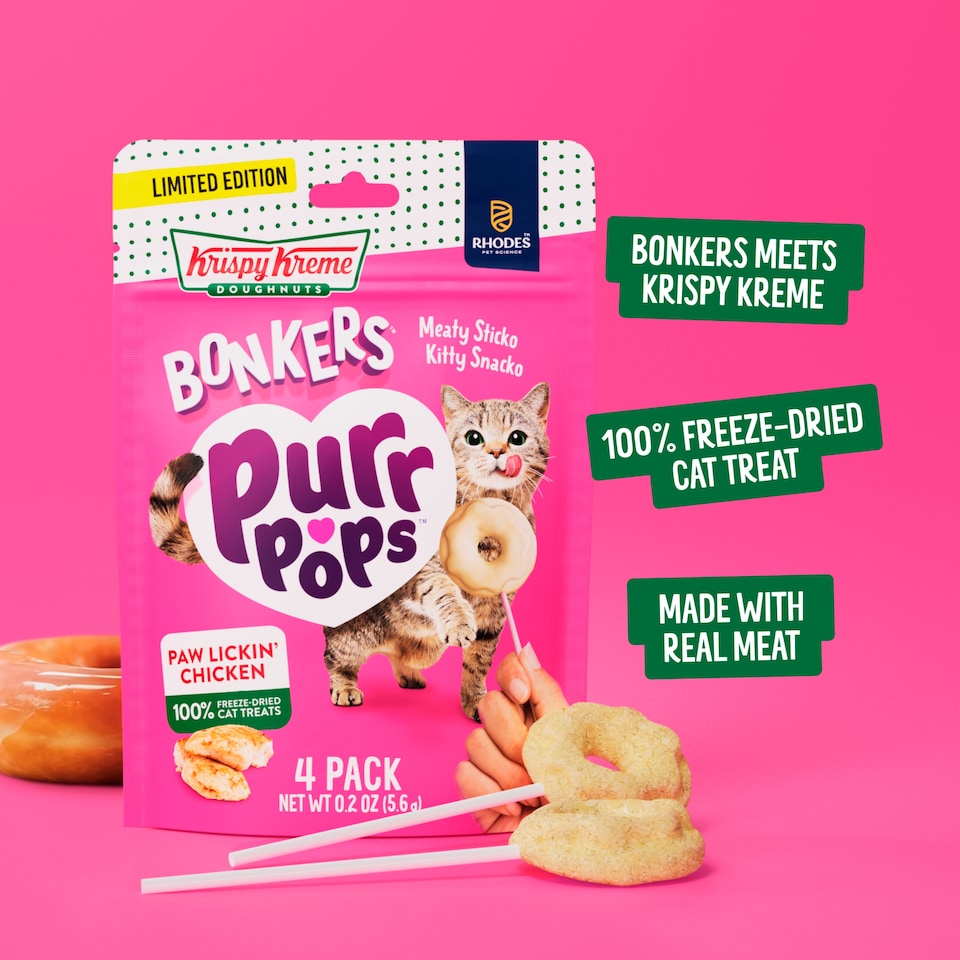 image 1 of BONKERS PURRPOPS CAT TREATS CHICKEN KRISPY KREME DONUTS 4 pack (5.6G)