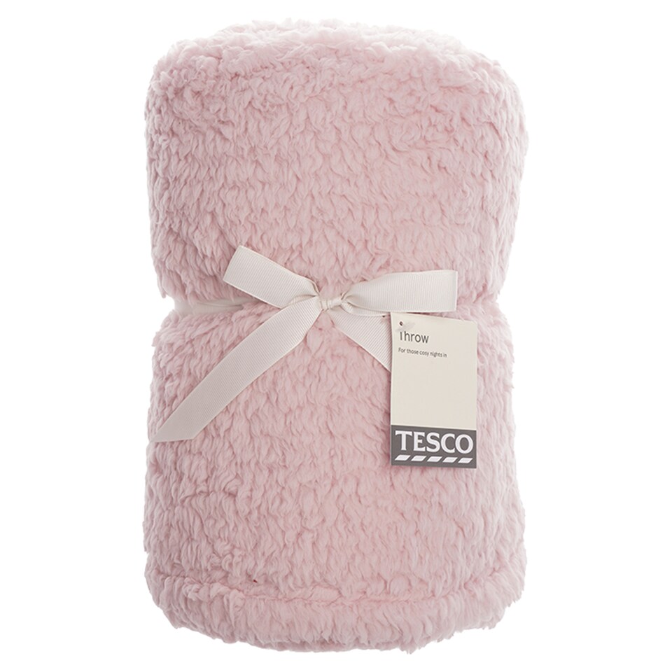 Tesco Teddy Throw Pink