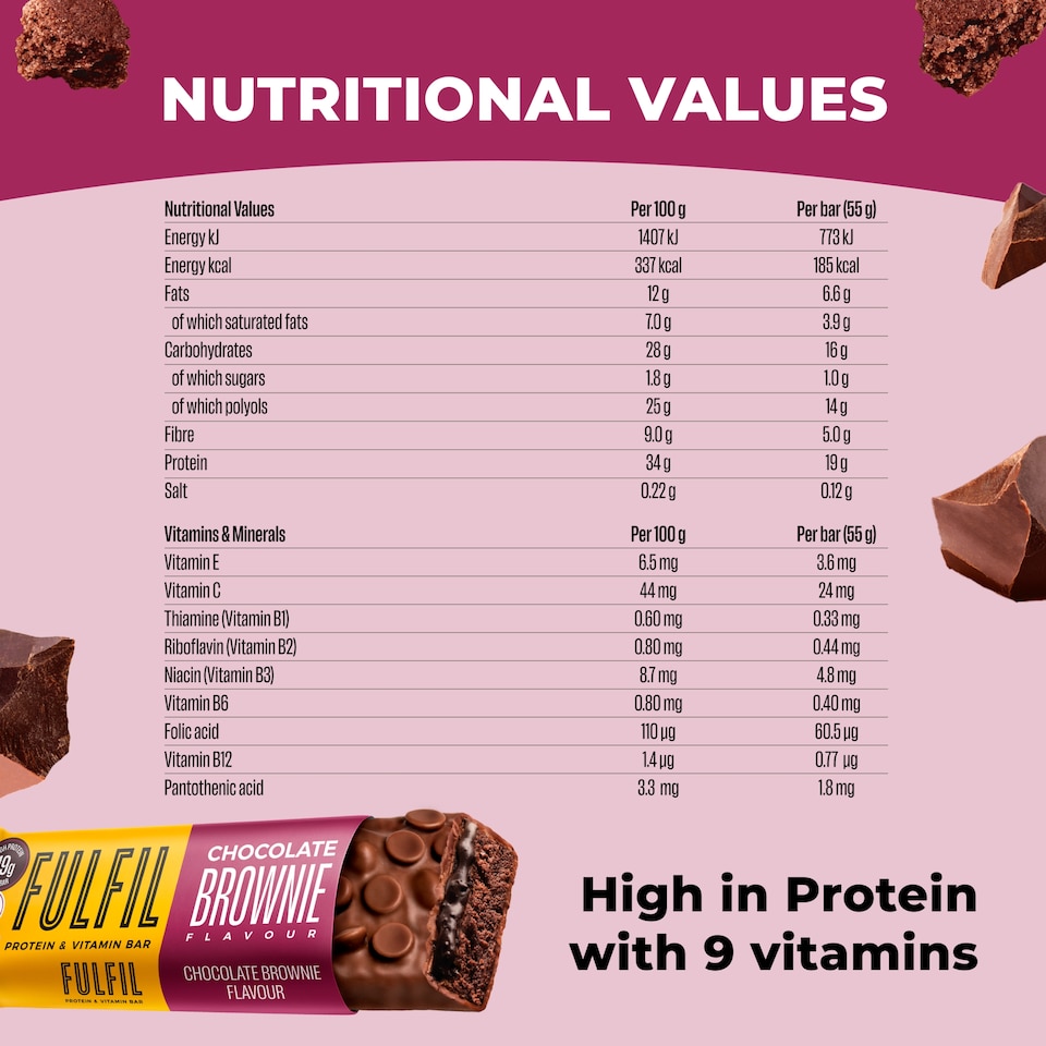 image 1 of Fulfil Chocolate Brownie Protein & Vitamin Bar 55g
