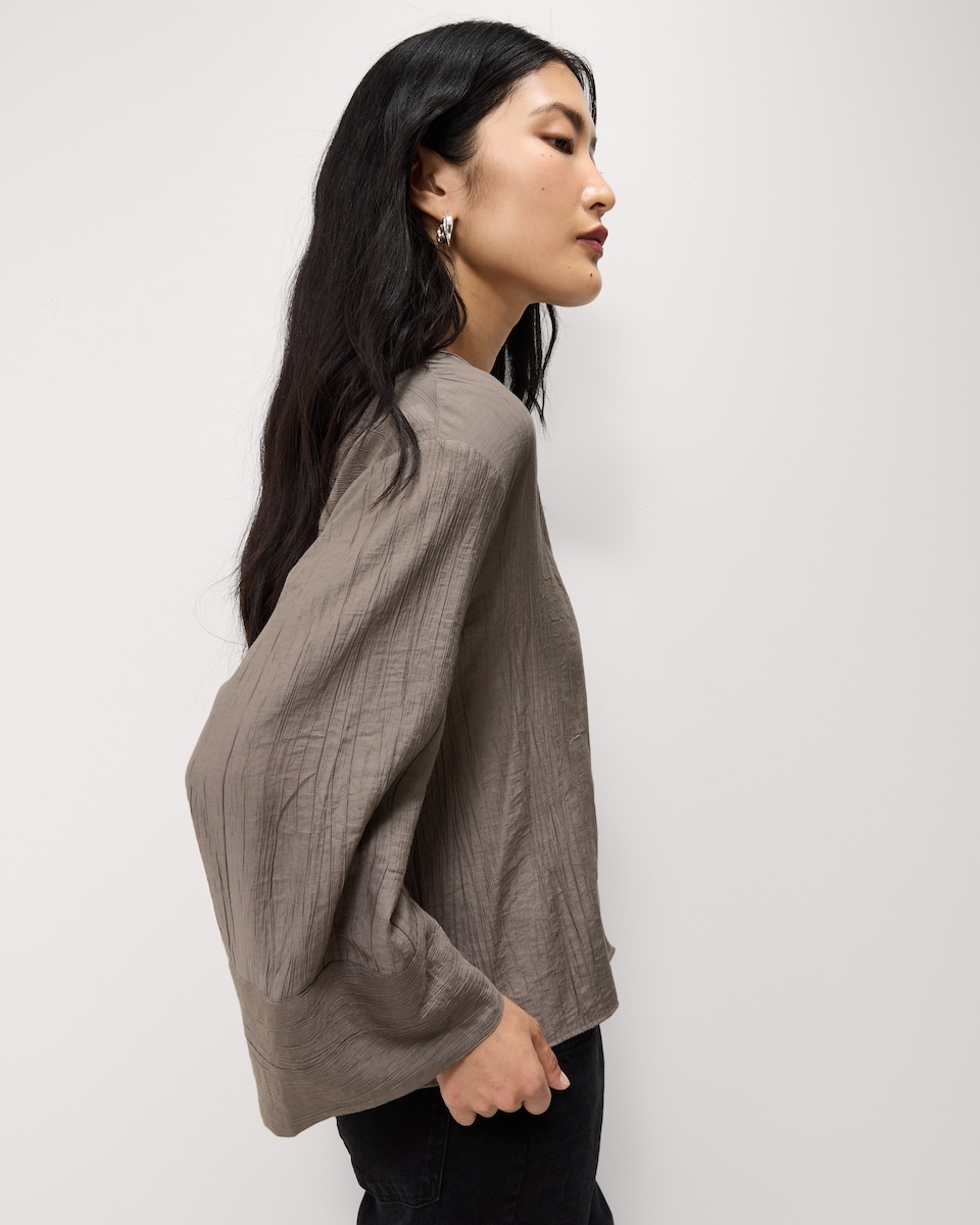 image 1 of F&F Textured Button Up V Neck Blouse in Brown
