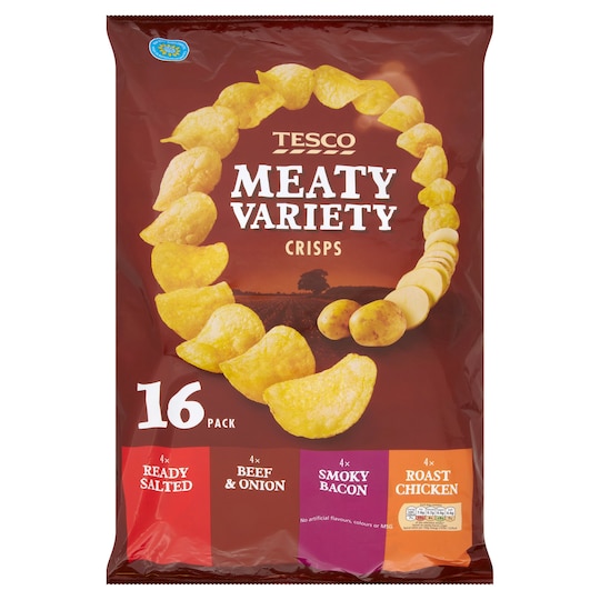 Tesco Meaty Variety Crisps 16x25g Tesco Groceries