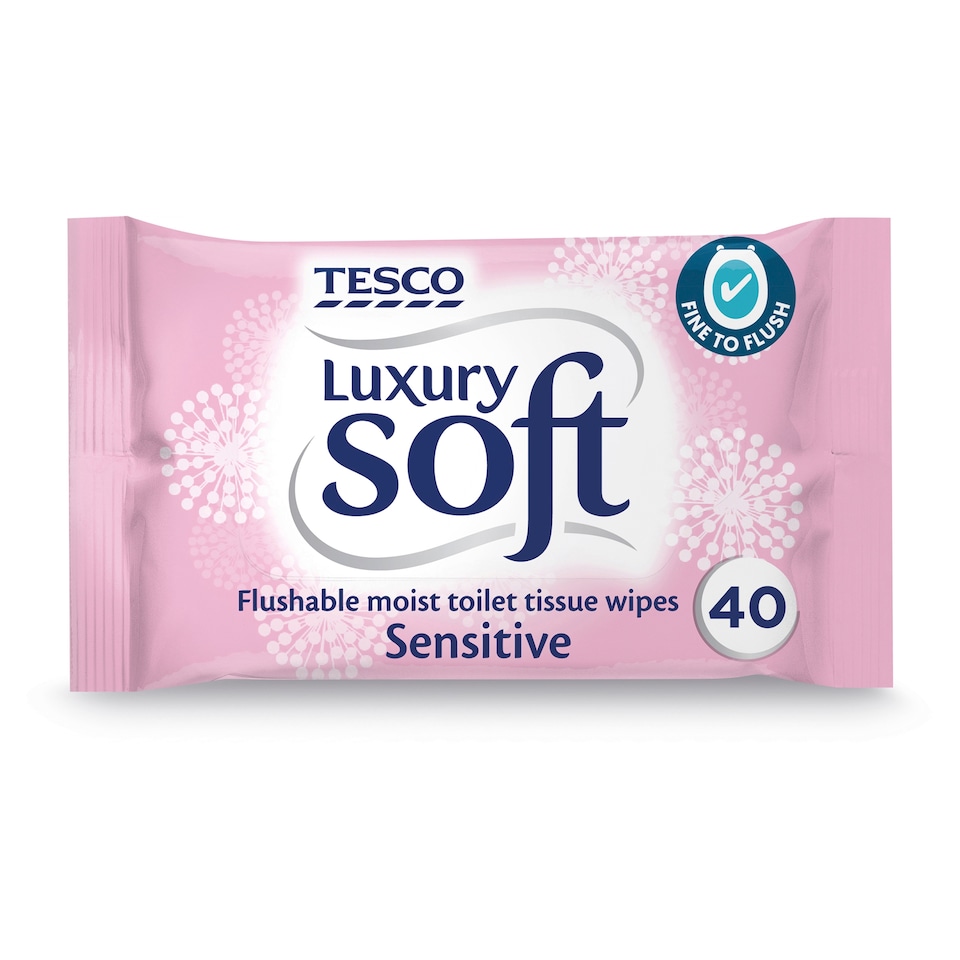 image 1 of Tesco Luxury Soft Sensitive 40 Flushable Wipes