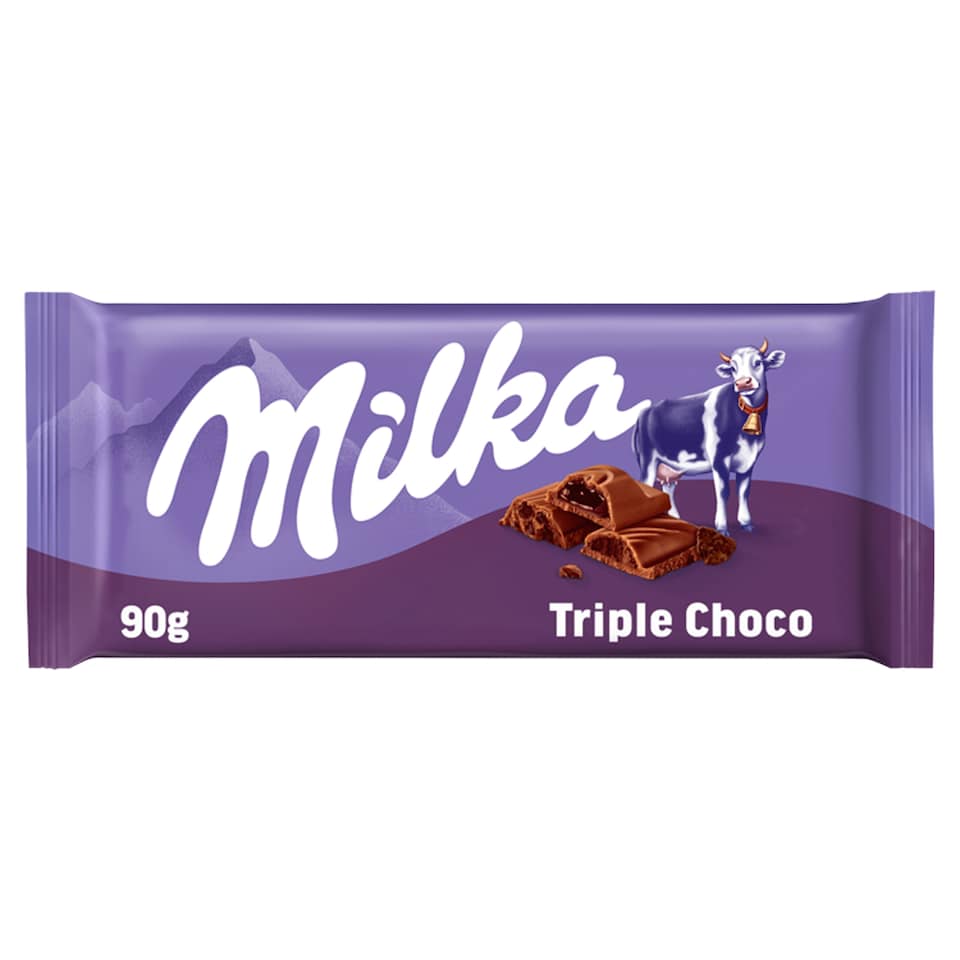 Milka Triple Choco Kakao Tejcsokoládé Kakaós Krémmel, Folyékony Töltelékkel és Keksz Darabokkal 90 G