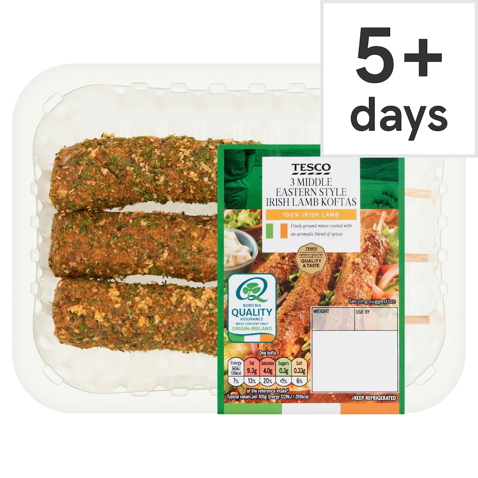 Tesco 3 Middle Eastern Style Irish Lamb Koftas 225g e