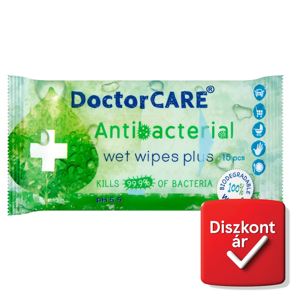 DoctorCare antibakteriális nedves törlőkendő plusz 15 db