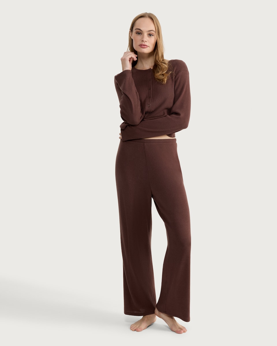 image 1 of F&F Button Front Top and Bottoms Pyjamas in Chocolate