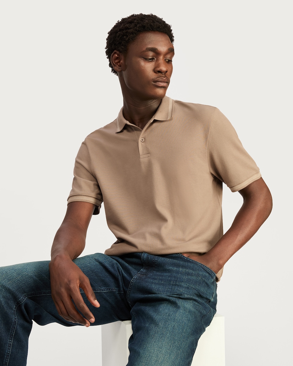 image 1 of F&F Cotton Rich Regular Fit Short Sleeved Polo Shirt in Brown