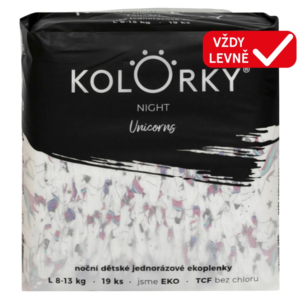 Obrázek 1 pro produkt Kolorky Night Unicorns noční dětské jednorázové ekoplenky L 8-13 kg 19 ks