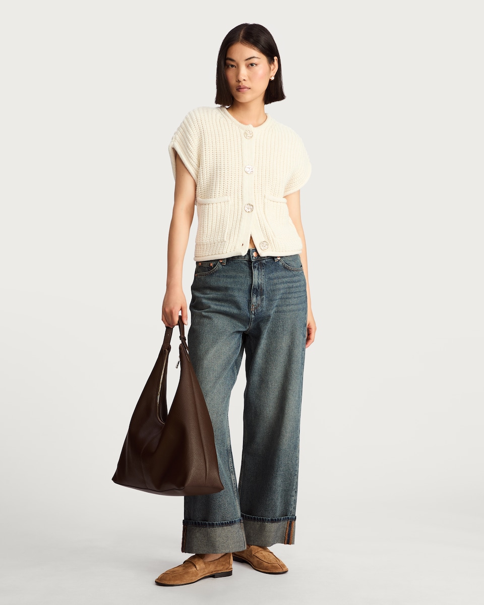 image 1 of F&F Turn Up Hem Wide Leg Jeans in Blue