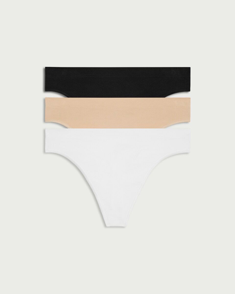 image 1 of F&F 3-Pack Seamfree Contour Thongs in Multi