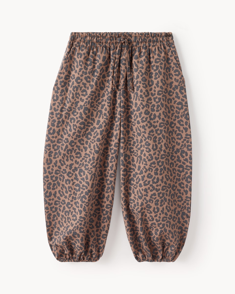 image 1 of F&F Girls Pure Cotton Leopard Print Balloon Leg Trousers in Multi Brown