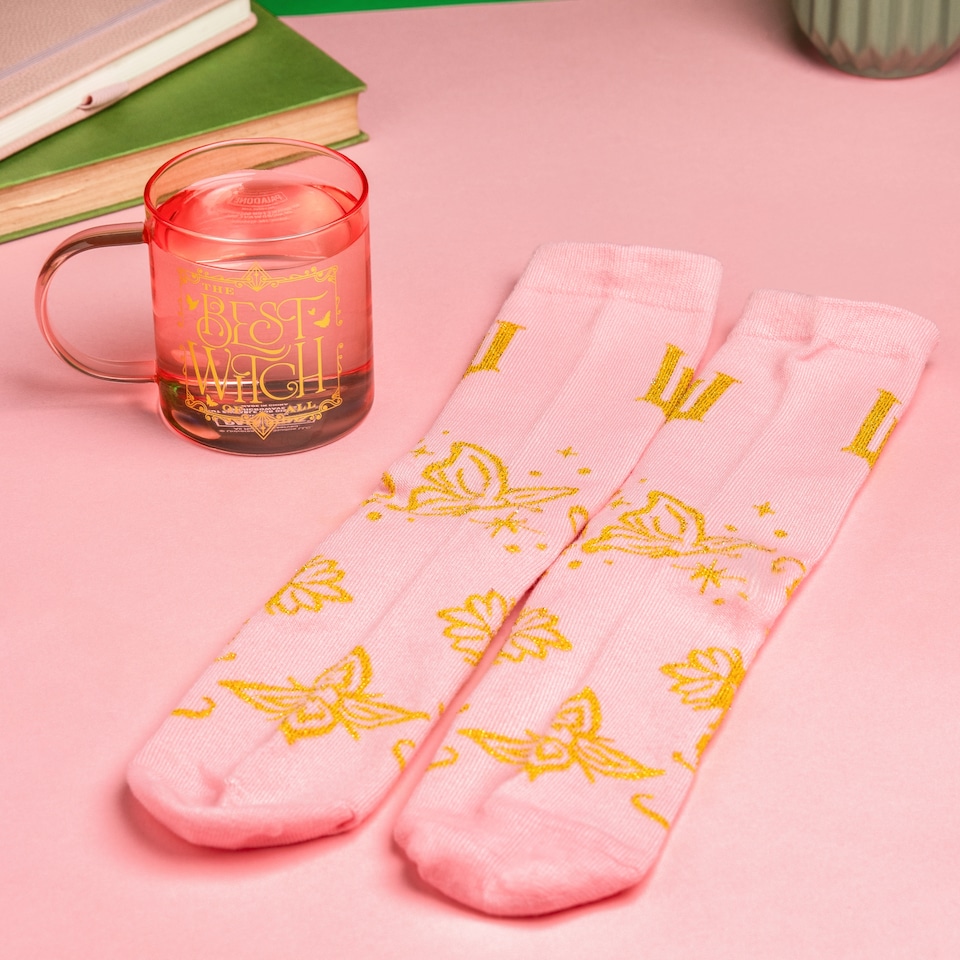 image 1 of Wicked Pink Glass Mug & Socks Christmas Gift Set