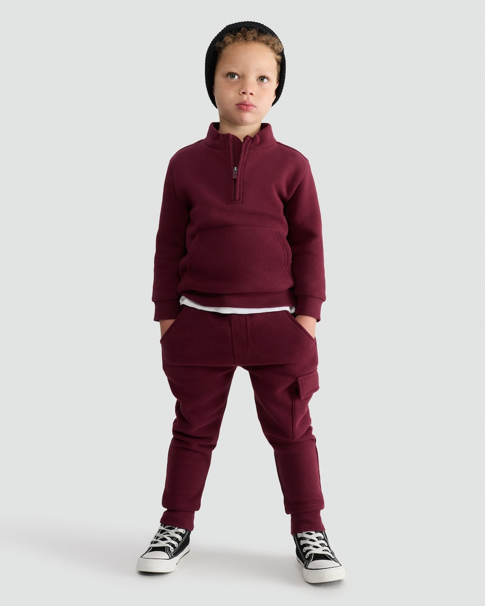 image 1 of F&F Boys Cotton Rich Cuffed Cargo Joggers in Purple