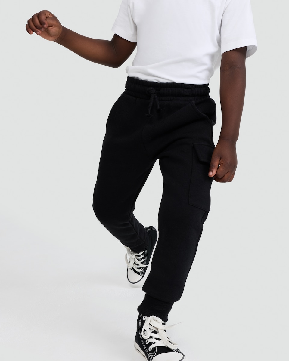 image 1 of F&F Boys Cotton Rich Cuffed Cargo Joggers in Black