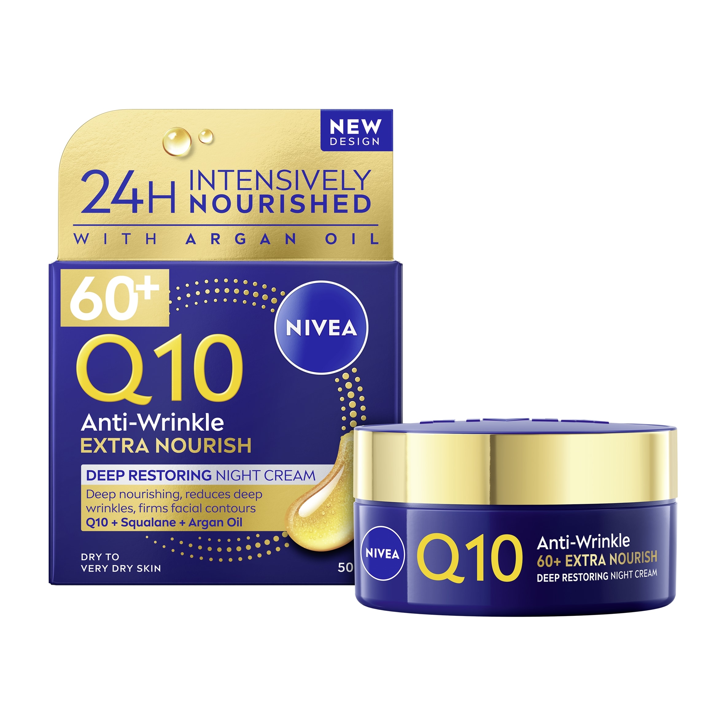 NIVEA Q10 Anti-Wrinkle Night Cream Moisturiser 60+ Skin 50ml
